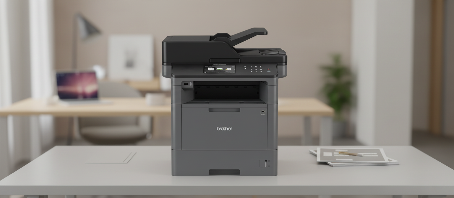 Brother MFC-L5750DW ricondizionata su scrivania moderna - multifunzione laser WiFi B/N