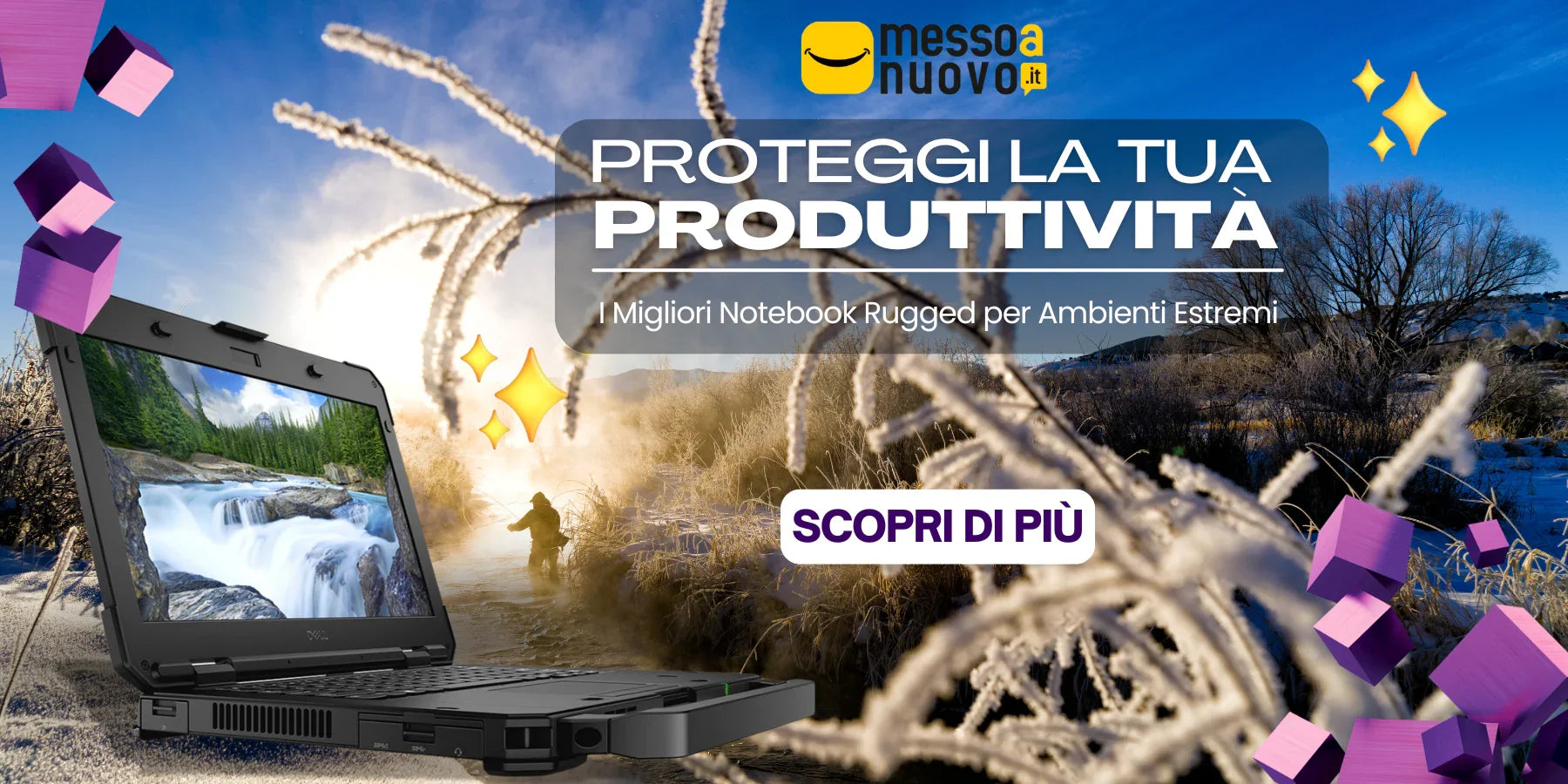 **Alt text (Italiano):**
Notebook rugged resistente per ambienti estremi, ideale per massima produttività.