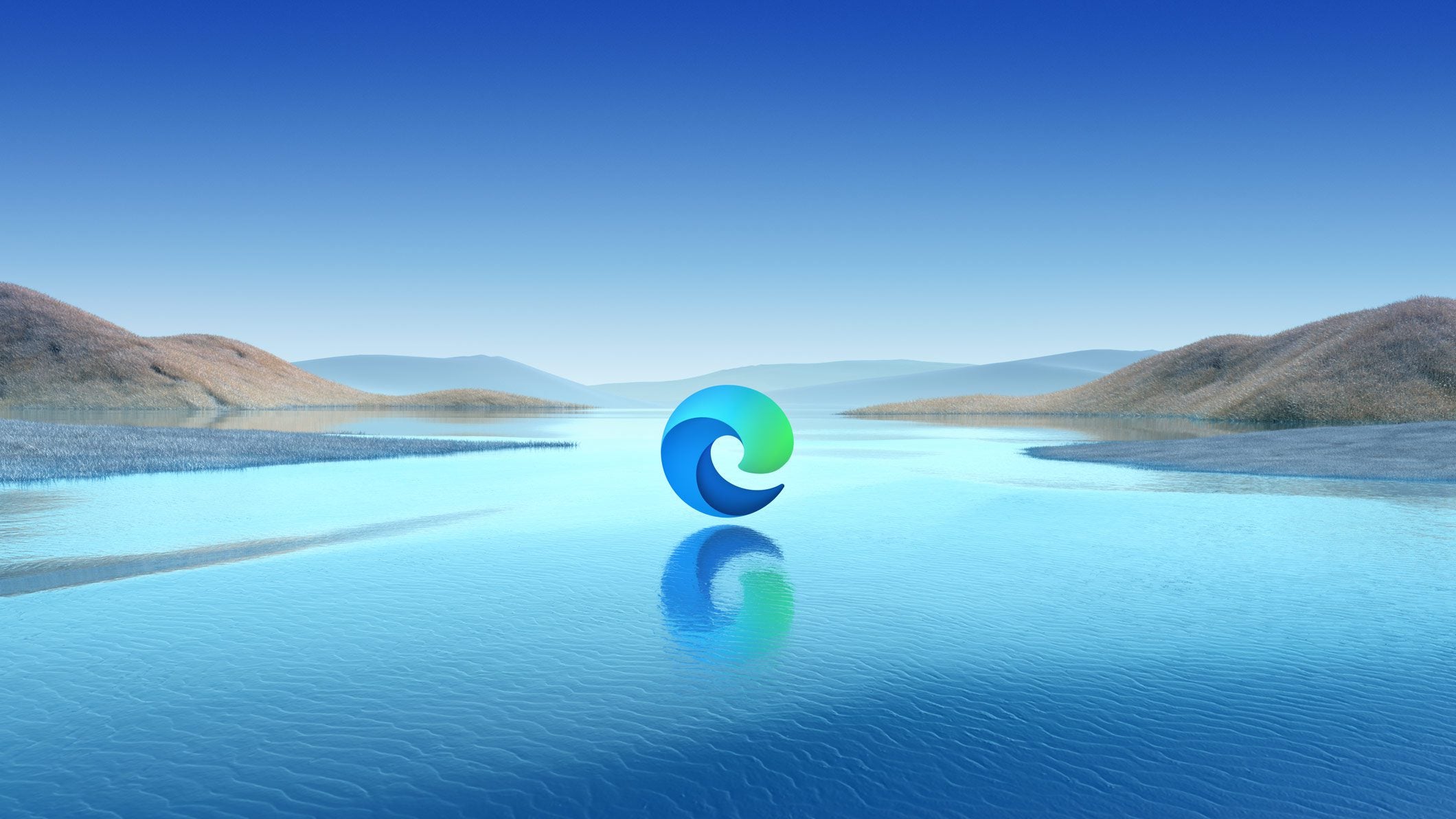 Testo alternativo:Logo di Microsoft Edge su uno sfondo di paesaggio acquatico futuristico.