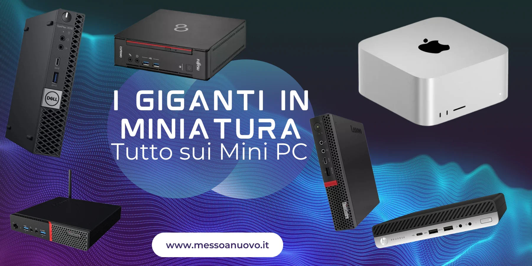 **Alt text (in Italian):**
Mini PC: prestazioni elevate e design compatto per ogni esigenza tech.
