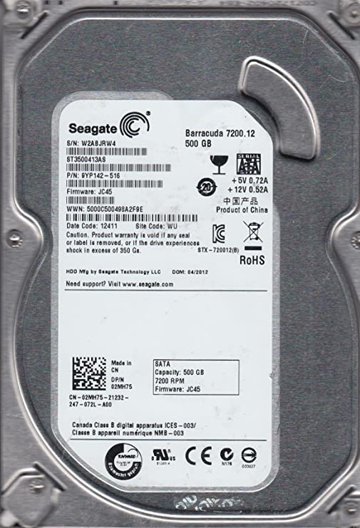 Gebrauchte Festplatte SATA 3,5" 500GB SEAGATE ST3500413AS 9YP142-516 JC45 12474 SU