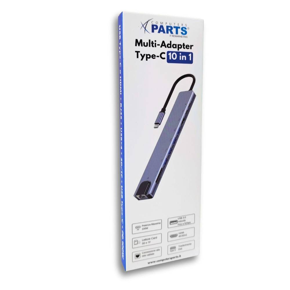 Confezione Docking Station USB-C 10 in 1 con HDMI 4K e Ricarica 100W, accessorio multifunzione per notebook e laptop.