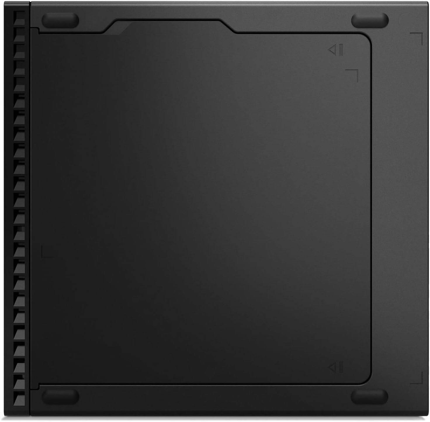 Lato inferiore del Mini PC Lenovo ThinkCentre M70q con viti di montaggio e piedini in gomma. Ideale per installazioni fisse o a parete.