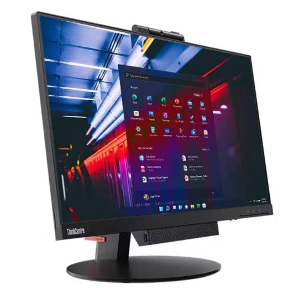 PC All In One Lenovo ThinkCentre TIO24 con display inclinabile, webcam pop-up e cornice sottile per un'esperienza visiva immersiva.