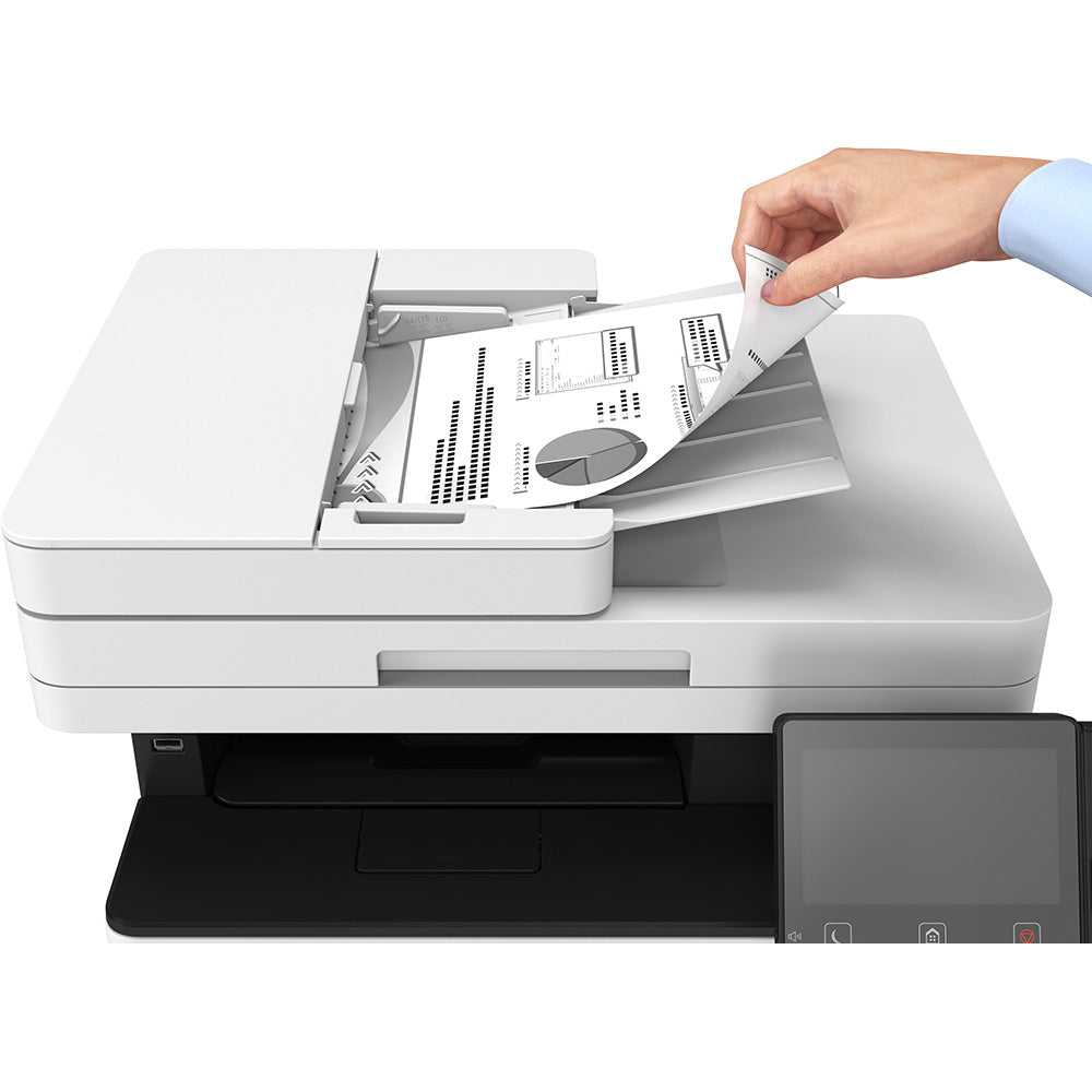 Alimentatore automatico documenti della Canon i-SENSYS MF525x in uso, perfetto per scansioni e copie rapide in ufficio.