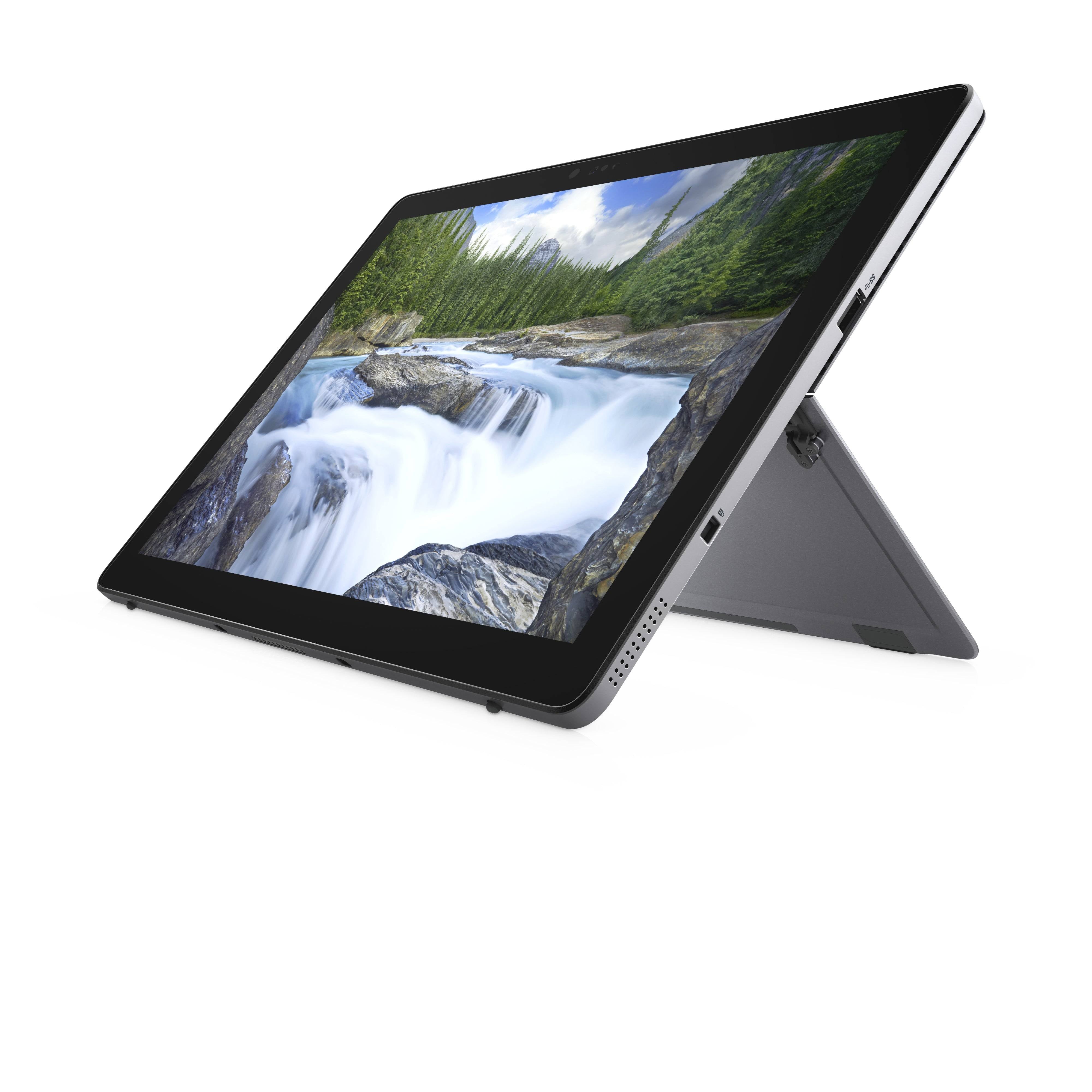 Notebook 2-in-1 DELL Latitude 7200 inclinato in modalità tablet, perfetto per un uso versatile tra lavoro e intrattenimento.