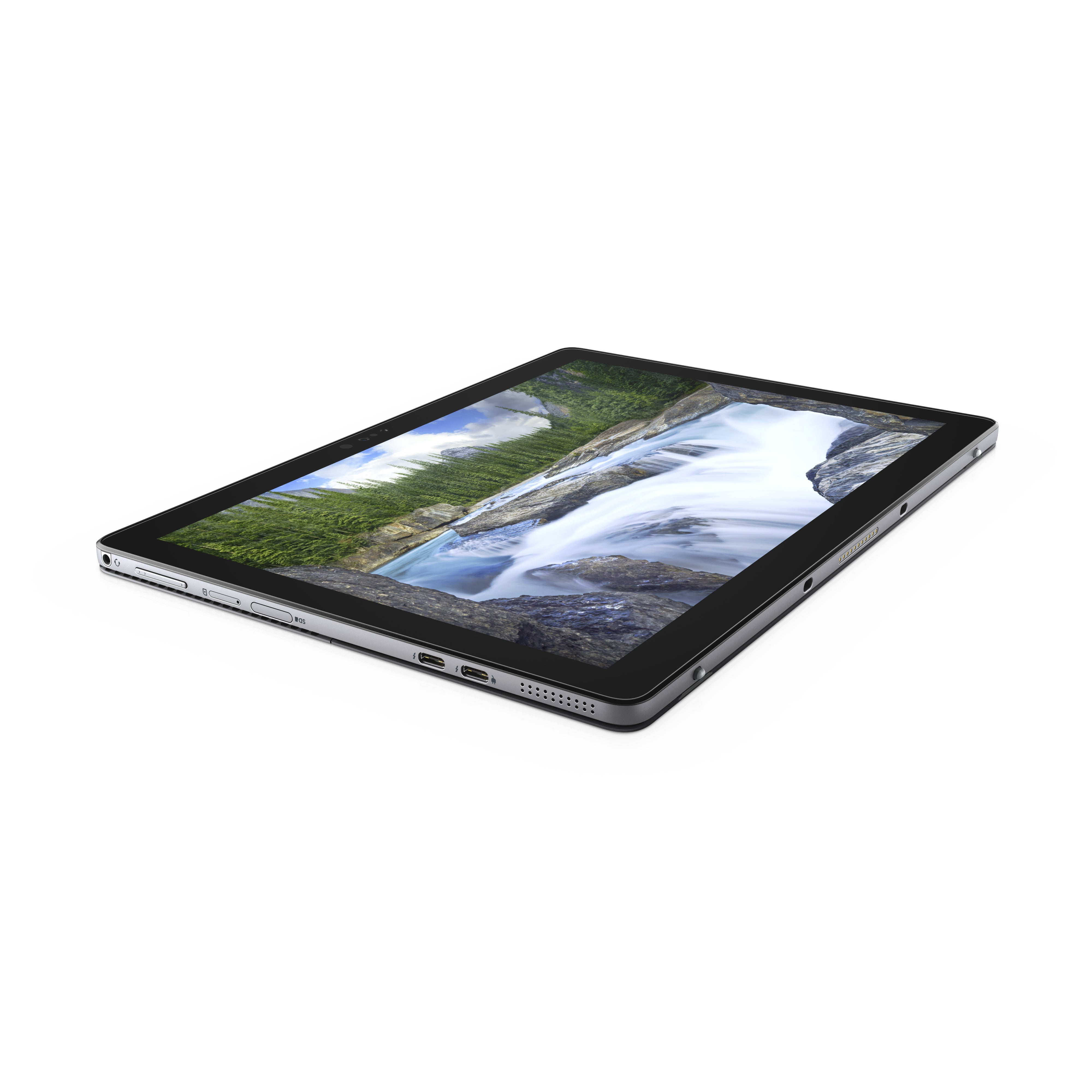 DELL Latitude 7200 in modalità tablet con porte laterali visibili, perfetto per chi lavora in mobilità con esigenze di connettività.