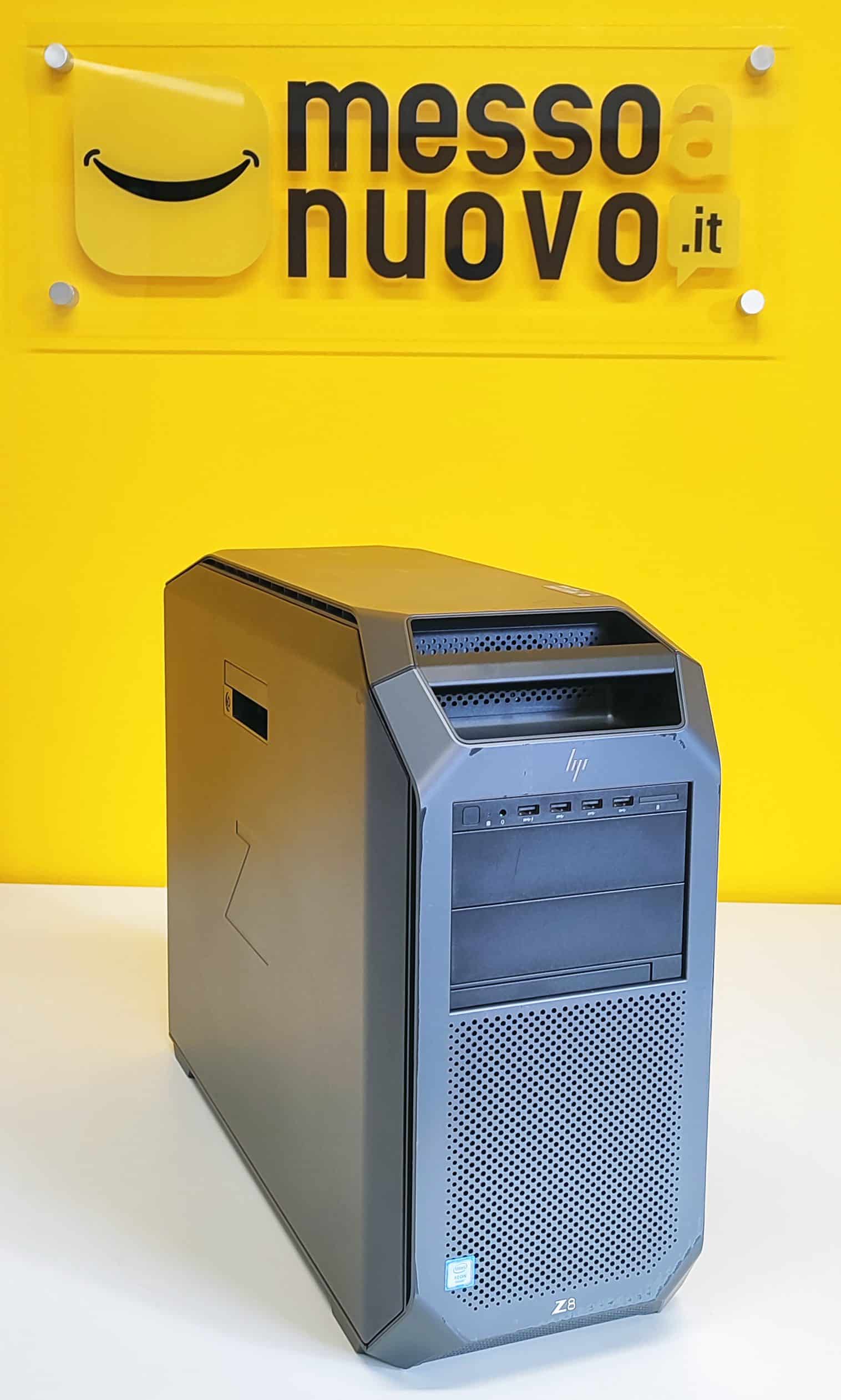 Workstation HP Z8 G4 Tower con doppio Xeon Gold 6138, 128GB RAM e RTX 6000 24GB, ideale per AI, CAD e 3D, esposta su sfondo giallo Messoanuovo.it