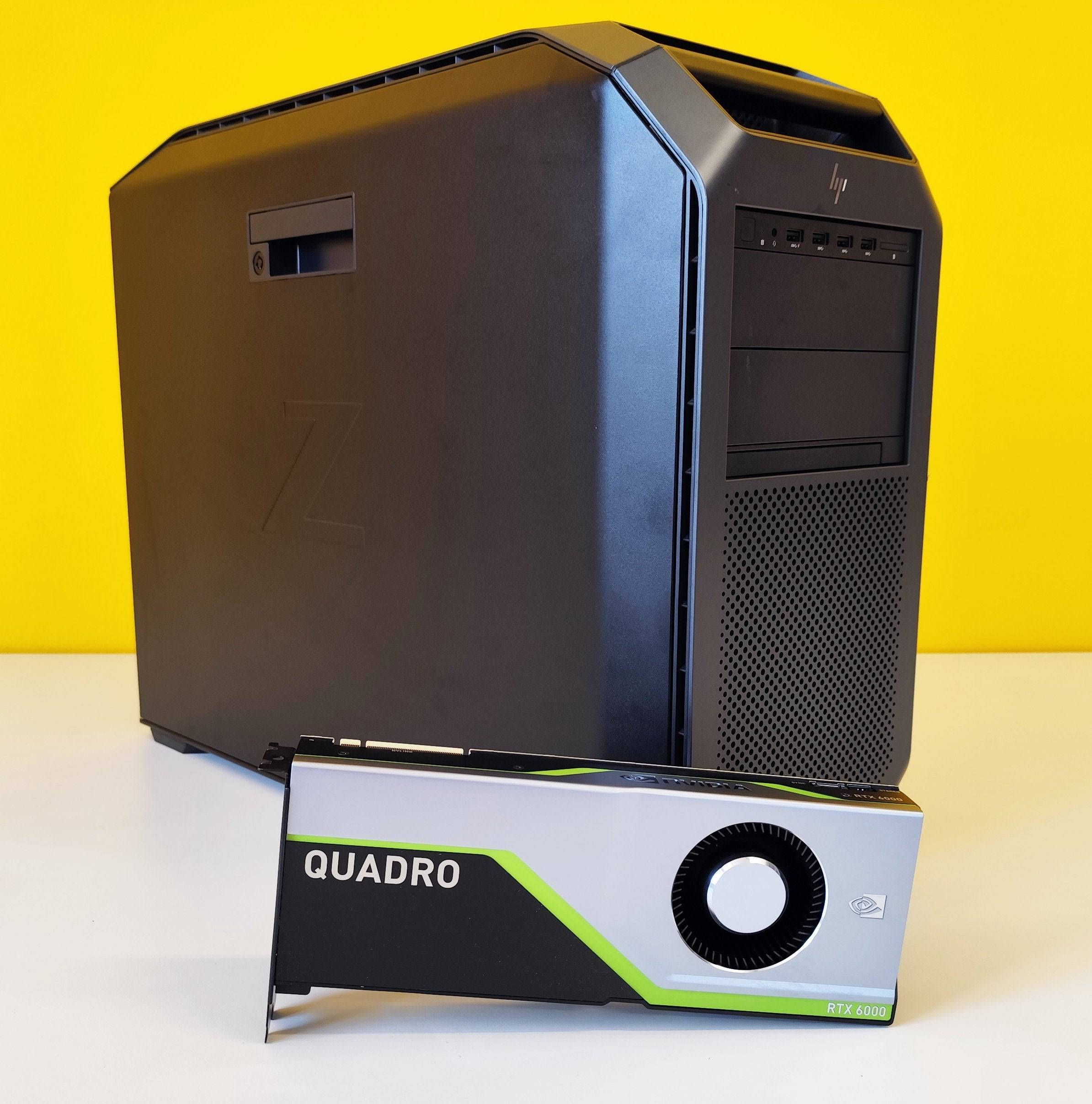 Workstation HP Z8 G4 con case tower nero e scheda grafica Nvidia RTX 6000 24GB, ideale per CAD, AI e rendering 3D professionale.