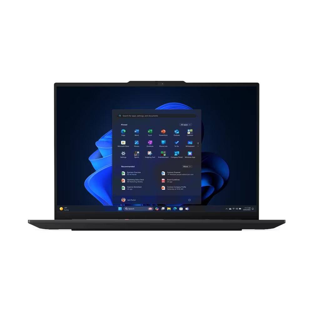 Vista frontale del Lenovo ThinkPad E16 Gen 3 con display 16″ WUXGA e sistema operativo Windows 11 Pro, perfetto per uso professionale.