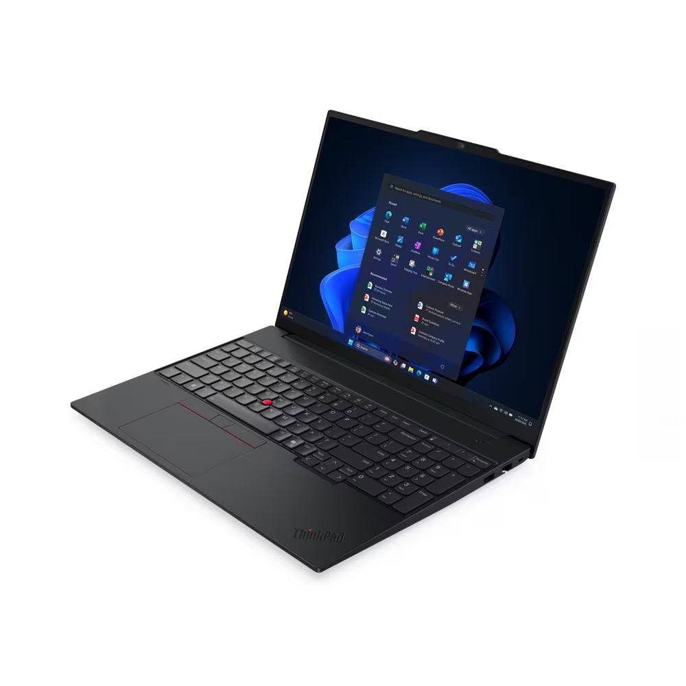 Notebook Lenovo ThinkPad E16 Gen 3 angolato a sinistra, con tastiera ergonomica e schermo ad alta risoluzione per produttività avanzata.
