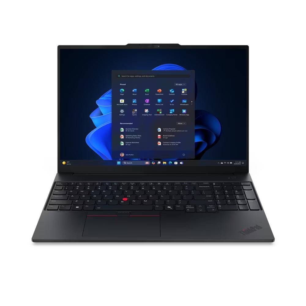 Vista frontale completa del Lenovo ThinkPad E16 Gen 3, notebook business con Intel Ultra 7, 32GB RAM e SSD 1TB per prestazioni elevate.