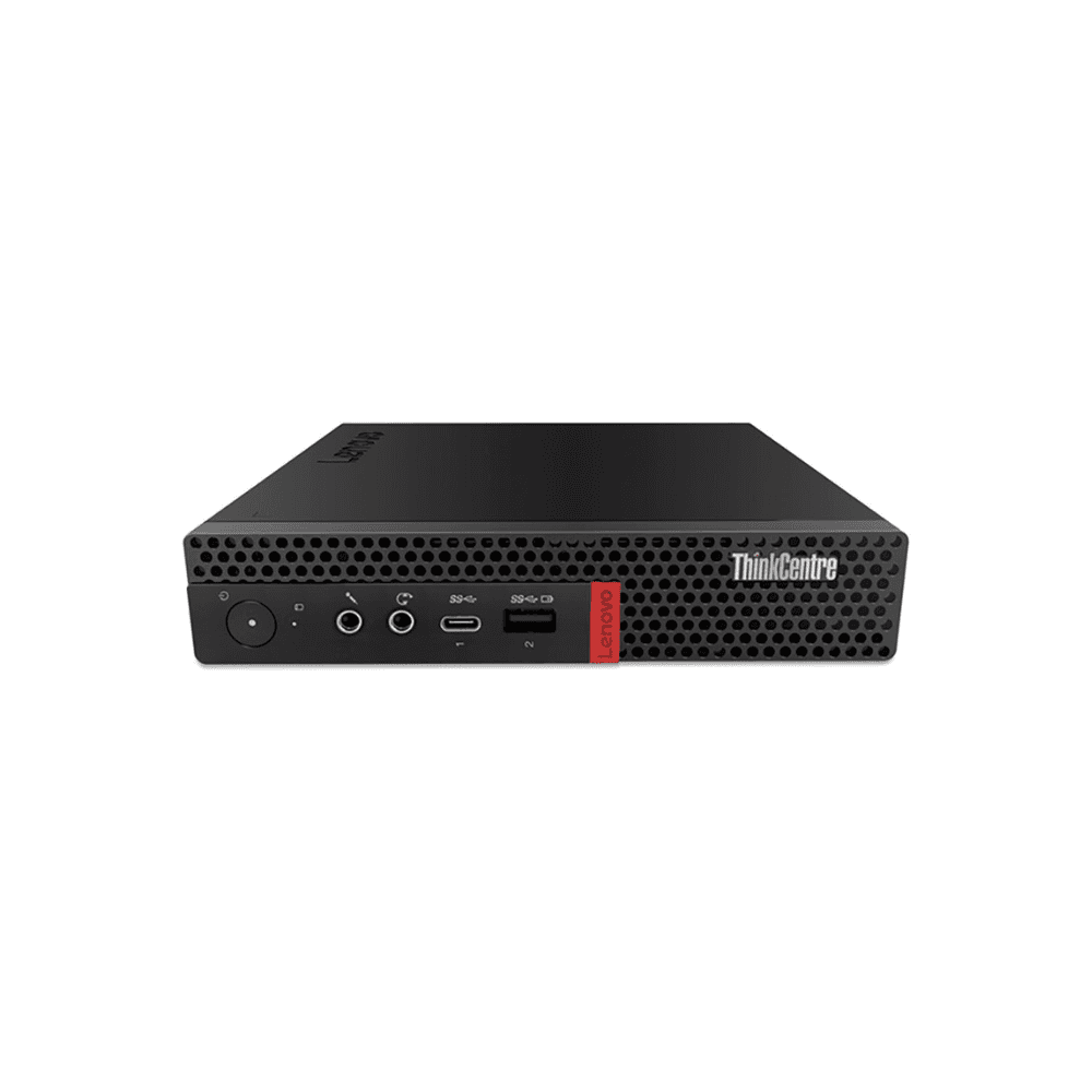Lenovo ThinkStation P330 Tiny mini PC orizzontale con porte frontali accessibili, ideale per uso professionale grazie a Intel 8Gen e SSD 1TB.