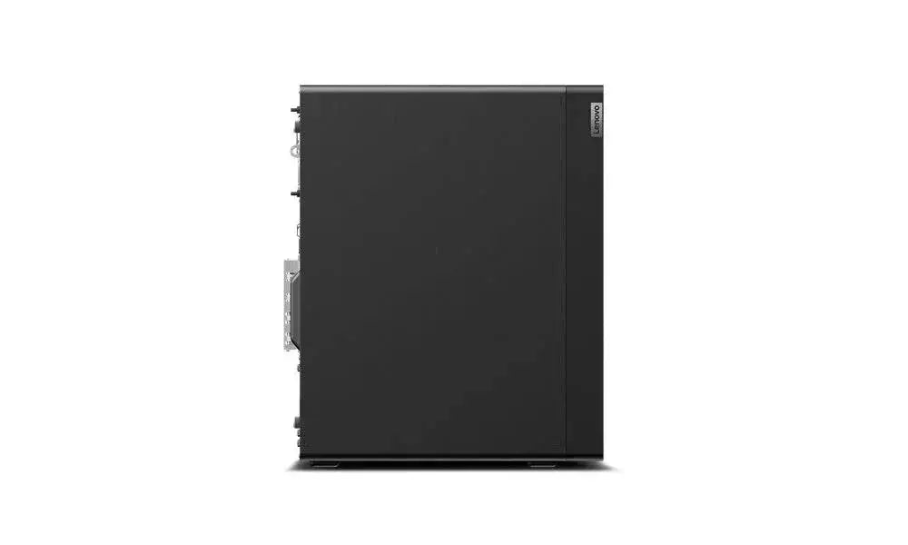 Profilo laterale destro della workstation Lenovo ThinkStation P340 Tower, design compatto e robusto per ambienti professionali