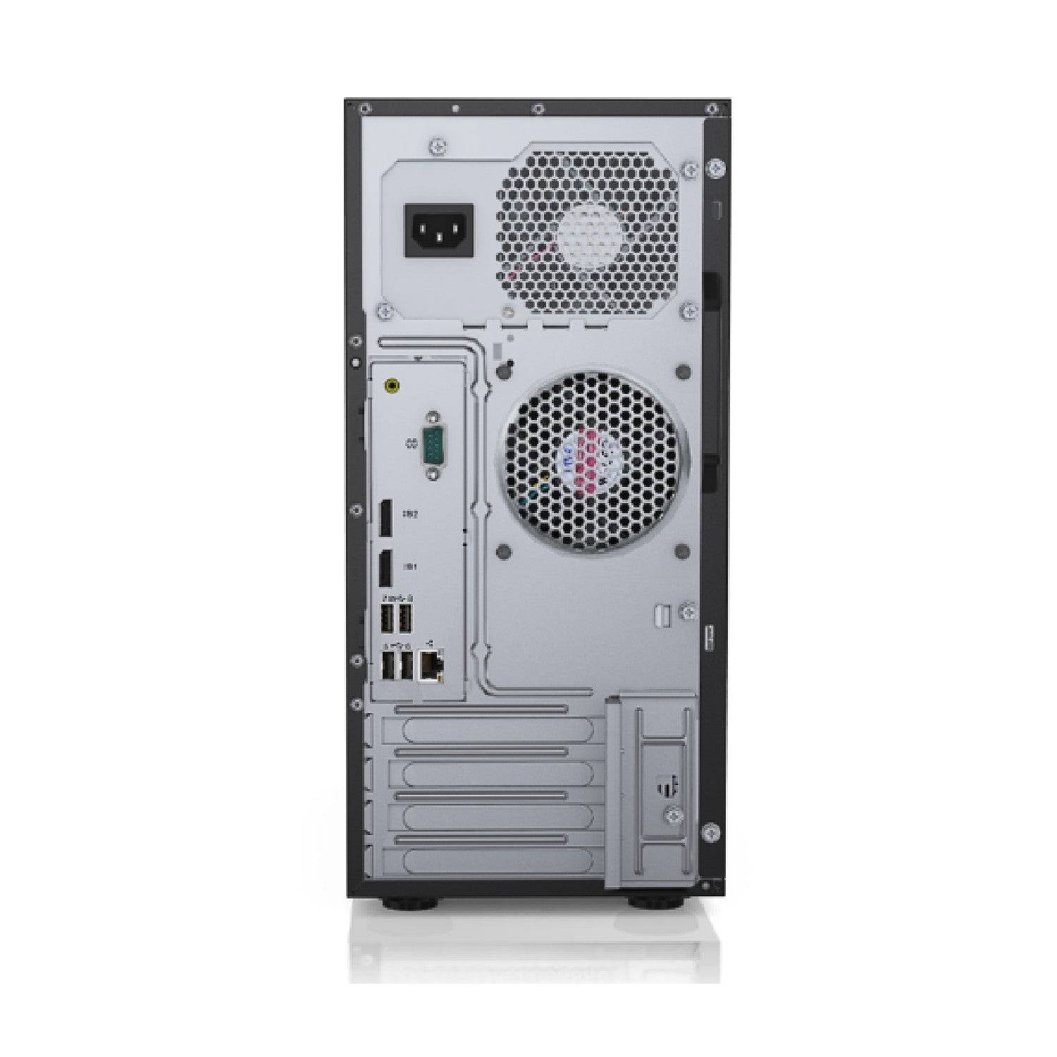 Retro del server Lenovo ThinkSystem ST50 ricondizionato con porte I/O, ventole e alimentazione, adatto a configurazioni aziendali.