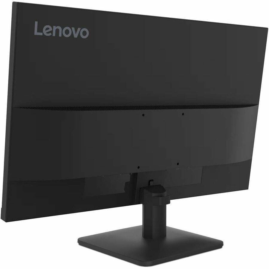 Vista posteriore angolata del Lenovo ThinkVision S27-4e, monitor Full HD 100 Hz con struttura solida e finitura nera elegante.