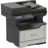 Lexmark MX521de multifunzione laser A4 monocromatica, vista angolare sinistra con display touch e alimentatore automatico documenti. Lexmark MX521de multifunzione laser A4 monocromatica, vista angolare sinistra con display touch e alimentatore automatico documenti.