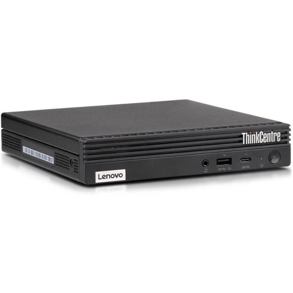 Mini PC Lenovo ThinkCentre M70q compatto con Intel Core i5-10400T, porte frontali USB e jack audio. Ideale per uffici e spazi ridotti.