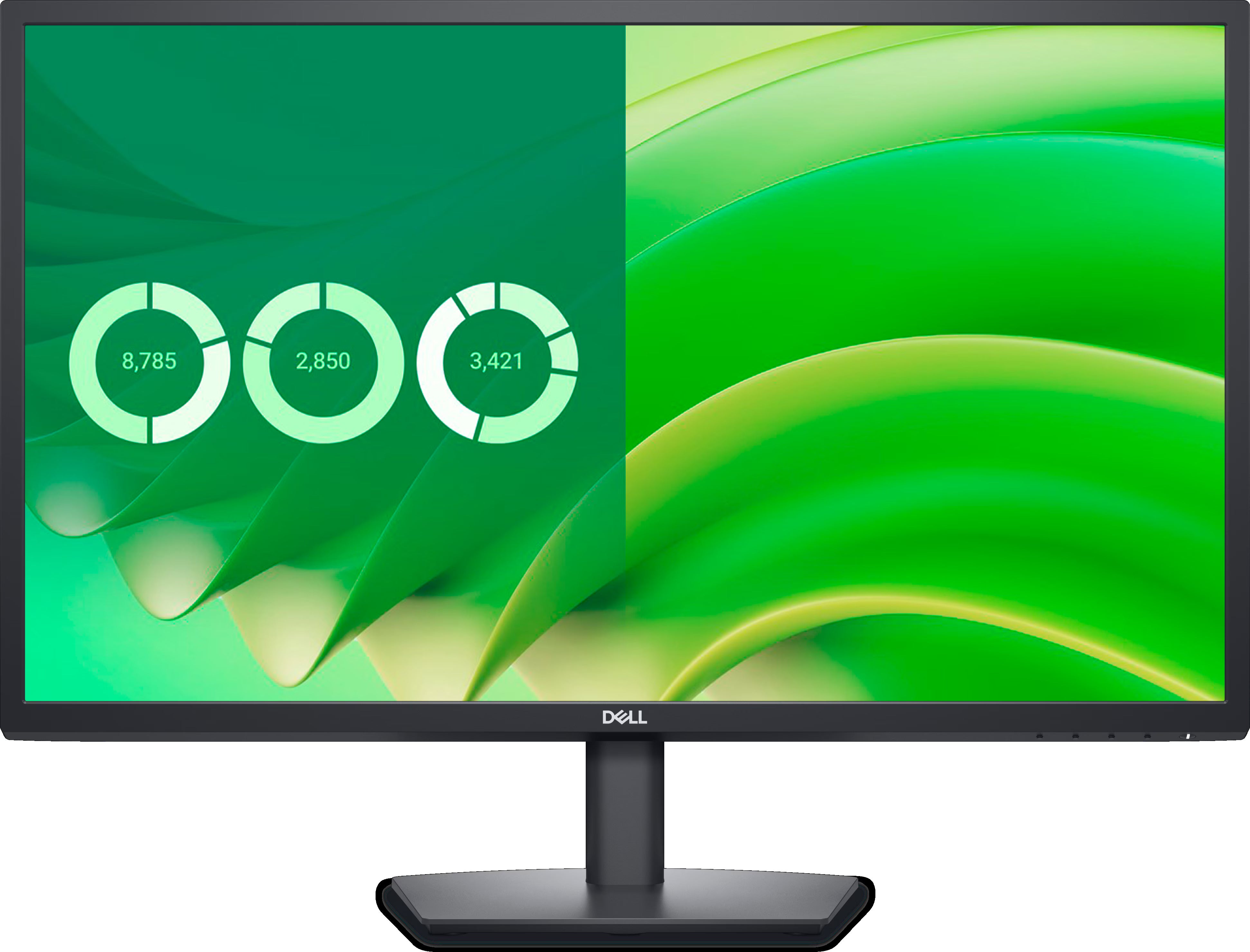 Schermo frontale del monitor Dell E2725H 27" Full HD con cornice sottile, perfetto per configurazioni multi-monitor e comfort visivo.