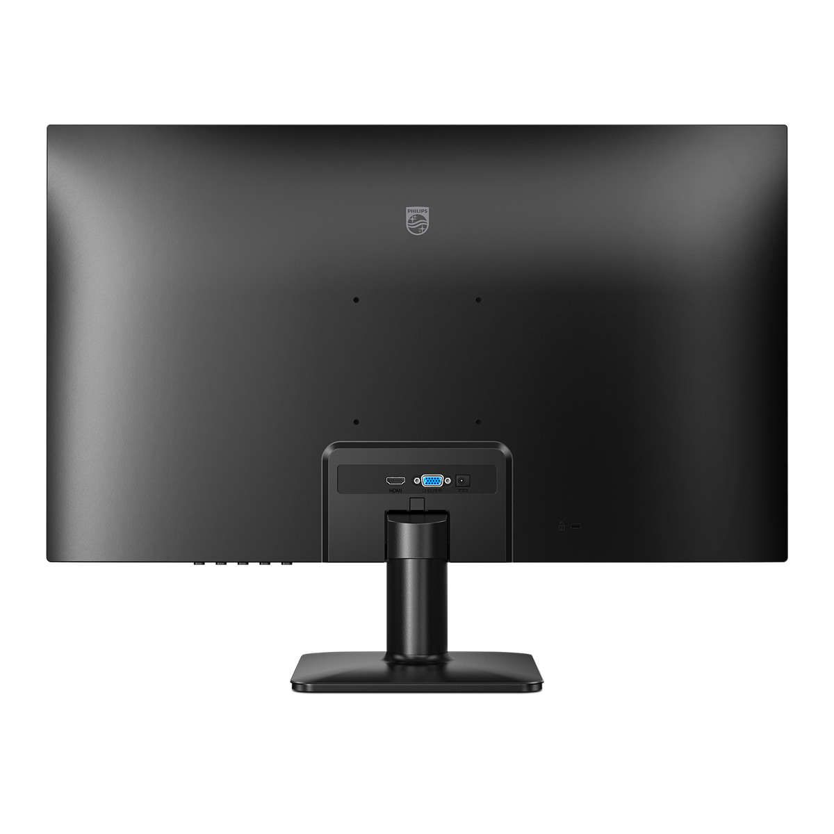 Vista posteriore del monitor Philips 27″ Full HD con supporto regolabile e porte di connessione facilmente accessibili.