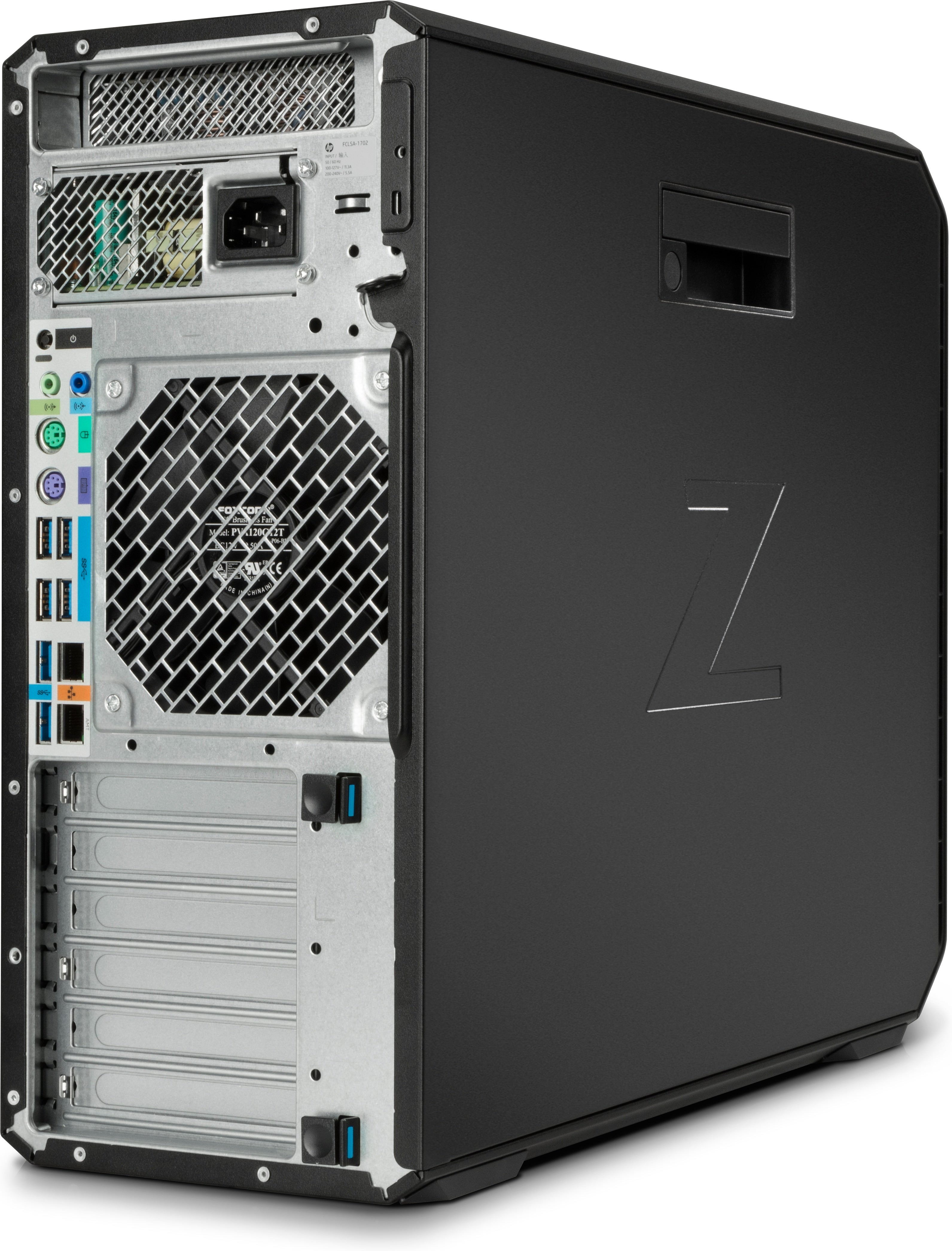 Workstation HP Z4 G4 Ricondizionata vista posteriore con porte USB, Ethernet e slot di espansione. Potenza e versatilità per uso professionale.
