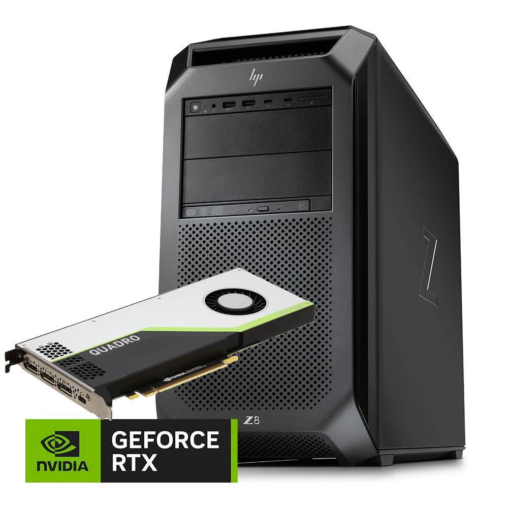 Workstation HP Z8 G4 con doppio processore Xeon Gold 6138 e scheda grafica Nvidia RTX 4000, ideale per grafica e ingegneria avanzata.