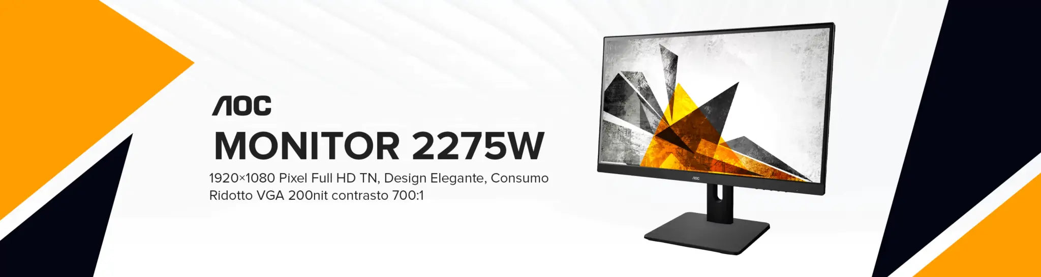 Monitor AOC 2275W Ricondizionato – 1920×1080 Pixel Full HD TN, Design Elegante, Consumo Ridotto VGA DVI HDMI Display Port 200nit contrasto 700:1