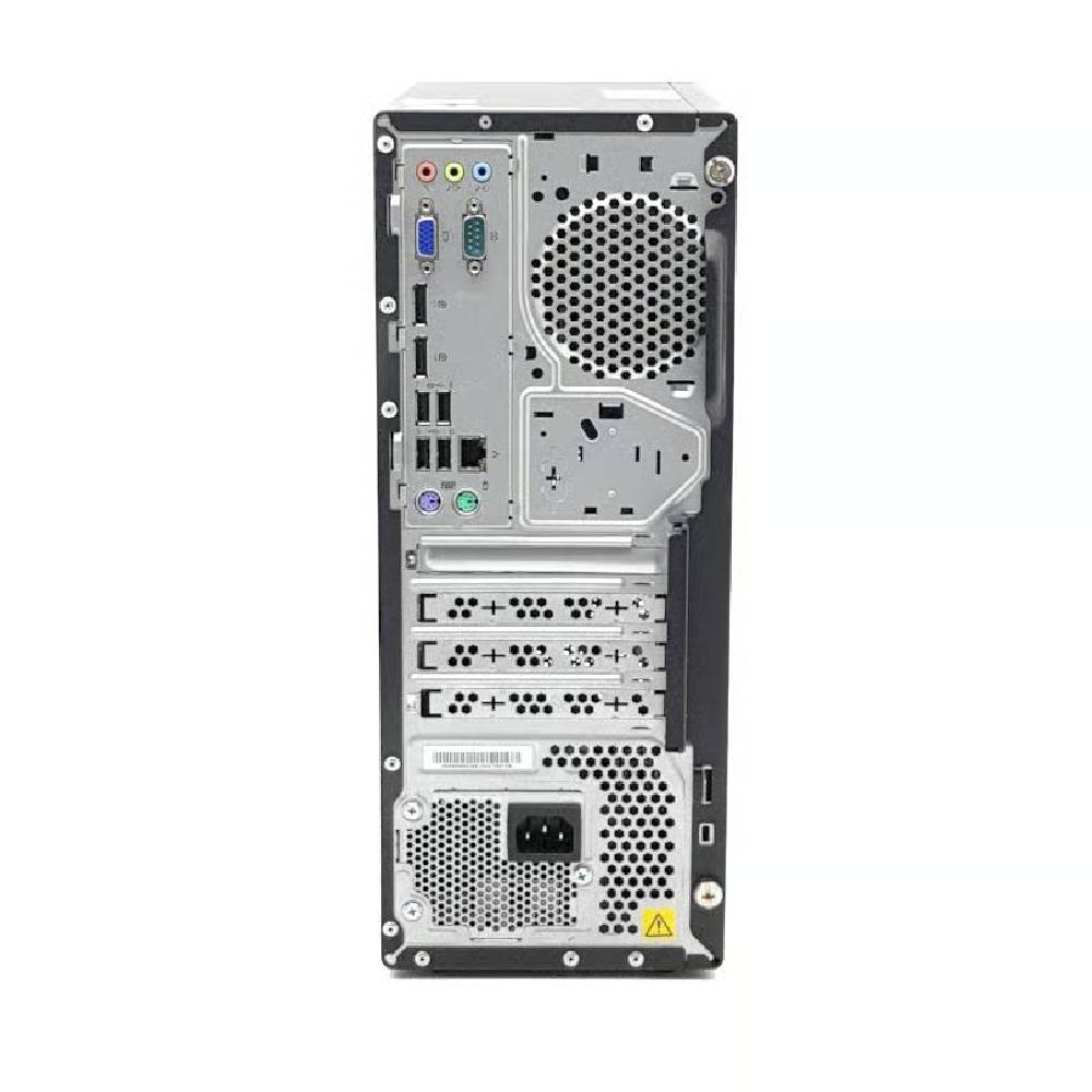 Retro del Lenovo ThinkCentre M710T con porte VGA, USB, Ethernet e slot di espansione, perfetto per configurazioni aziendali versatili.