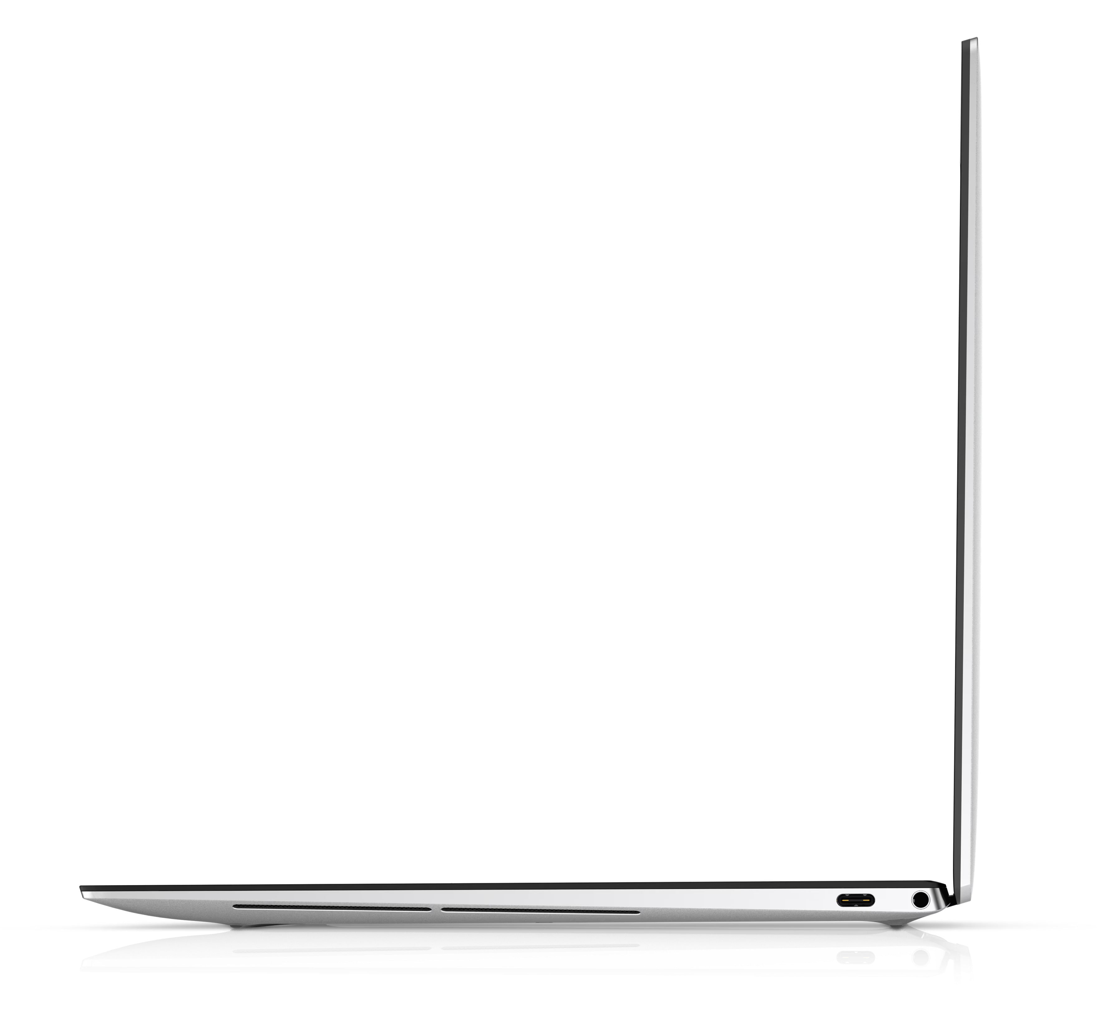 Profilo laterale destro del Dell XPS 9310, chassis in alluminio ultra-sottile con porta USB-C, notebook elegante e leggero.