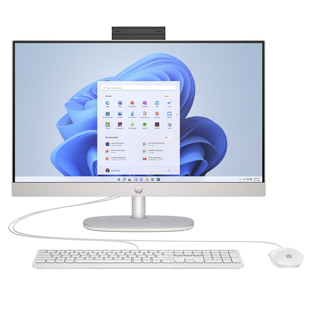Testo alternativo:Computer All-in-One HP moderno con schermo ampio, tastiera e mouse inclusi.