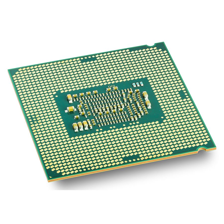 Testo alternativo:Vista ravvicinata di una CPU moderna con pin dorati su sfondo bianco.