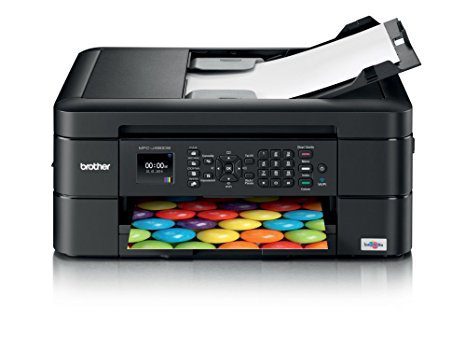 Stampante multifunzione inkjet Brother nera con scanner e alimentatore automatico.