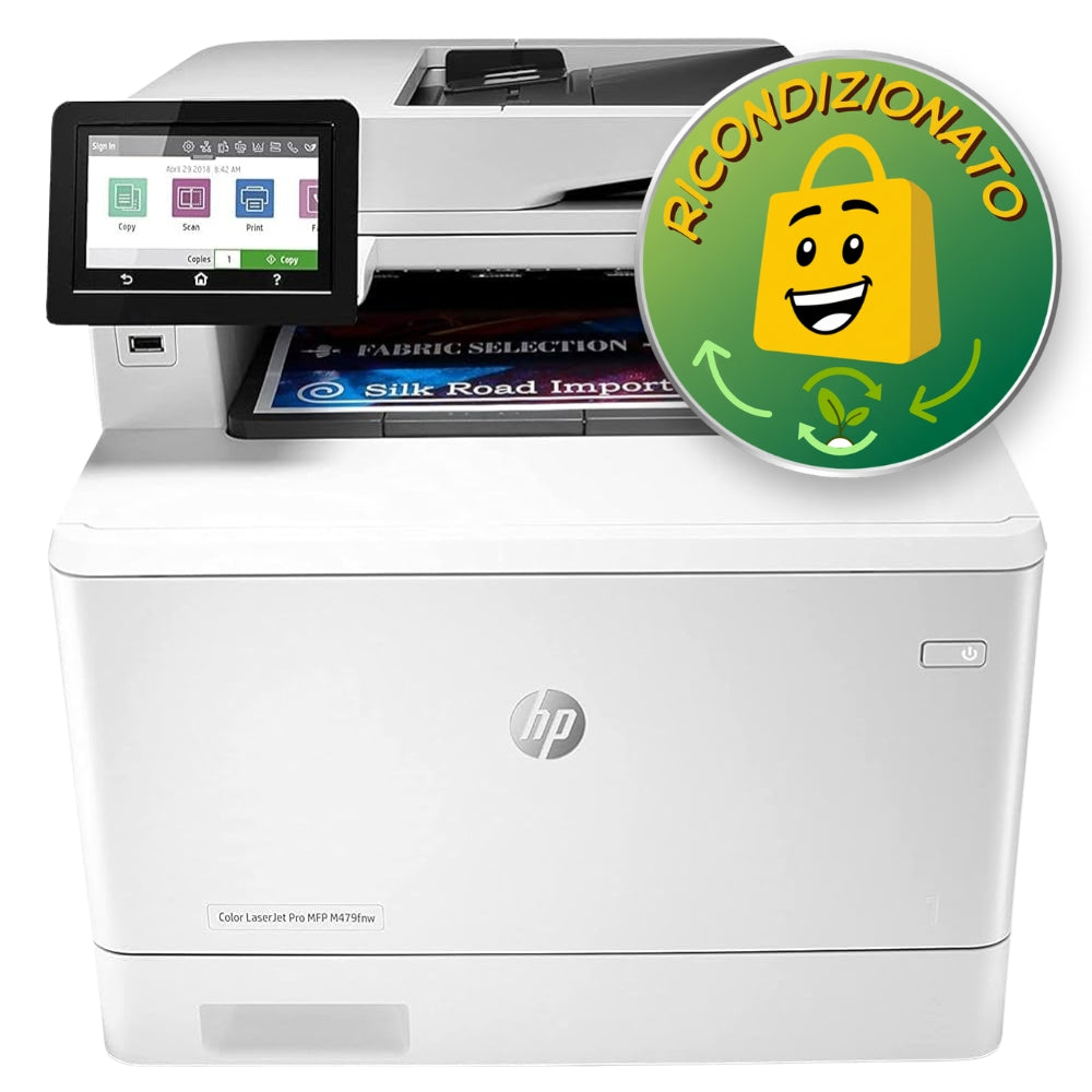 Testo alternativo:Stampante multifunzione laser HP con display touch e stampa a colori.