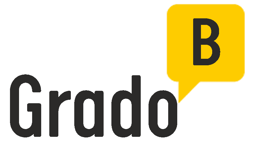 Logo di Grado B con testo nero e fumetto giallo contenente la lettera B.