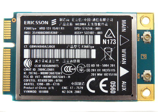 HP Ericsson F3607gw WCDMA 3G GPS WWAN Mini PCI-E Card 574248-001