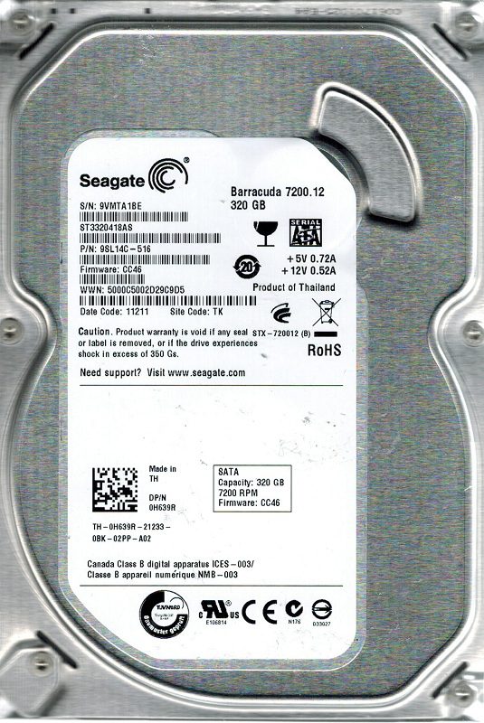 Seagate ST3320418AS 9SL14C-516 320 GB 7200 U/min 3,5-Zoll-SATA-Festplatte