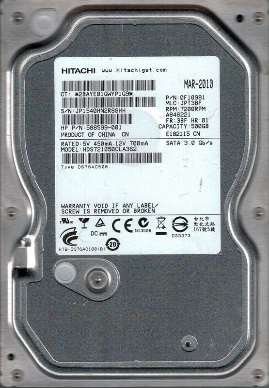 HITACHI HDS721050CLA362 500GB 7.2K SATA 3.5