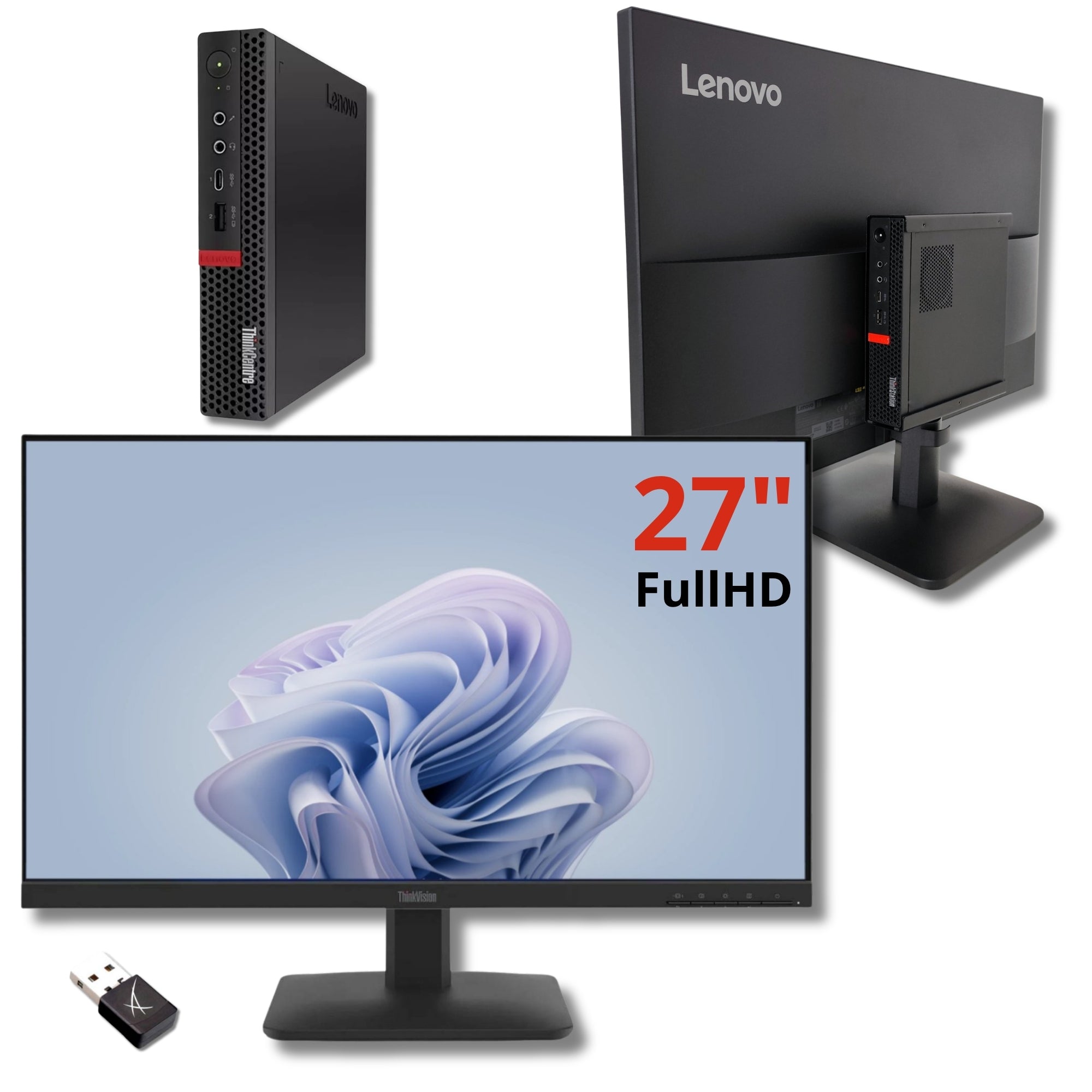 Lenovo All In One 27" FullHD con Mini PC ThinkCentre | Intel Core i7-8700T | Ram 16GB | SSD 1TB | FreeDOS