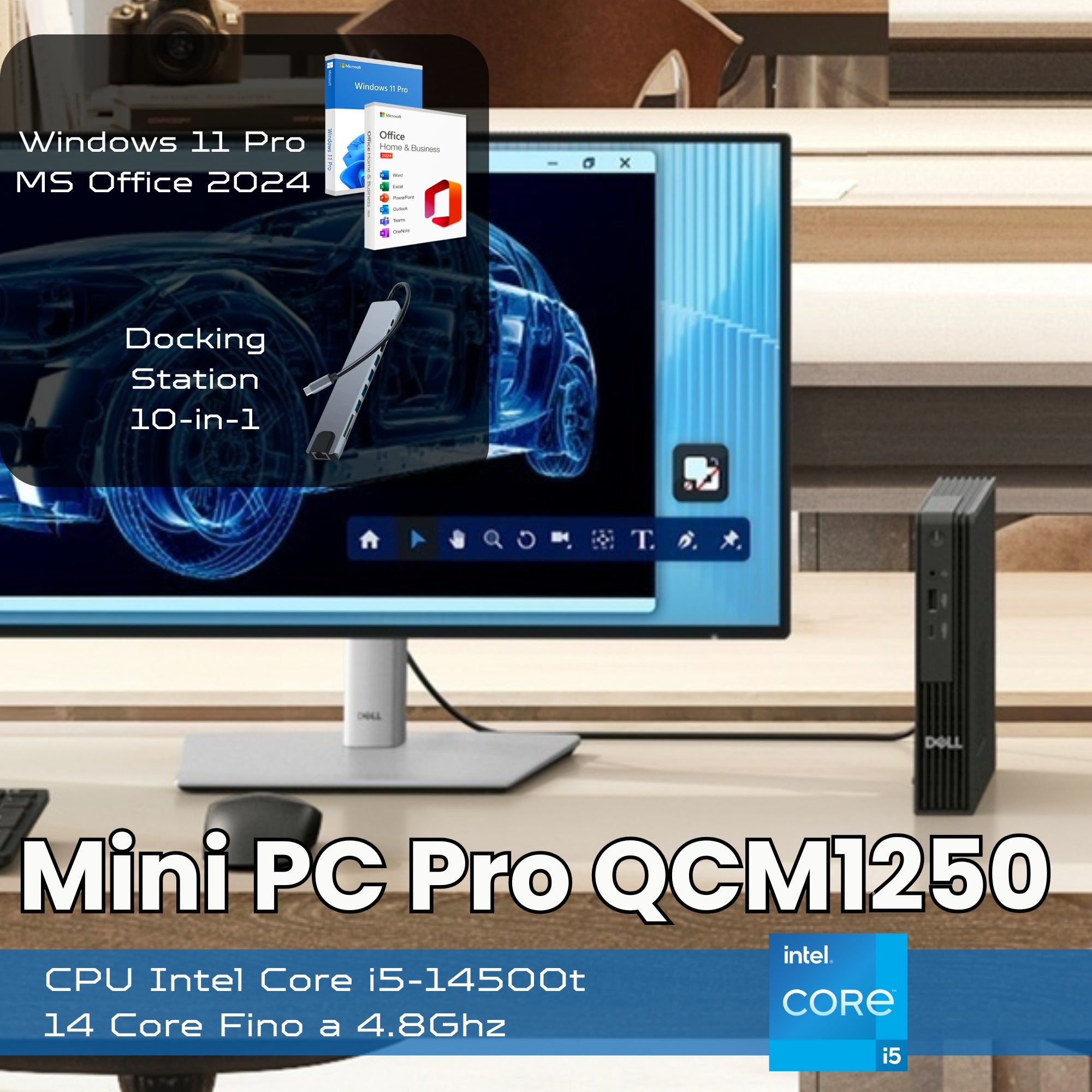 Dell Pro QCM1250 Micro | Intel i5-14500T | Ram 16GB DDR5 | SSD NVMe 1TB | Windows 11 Office 2024 - NUOVO con Docking 10-in-1