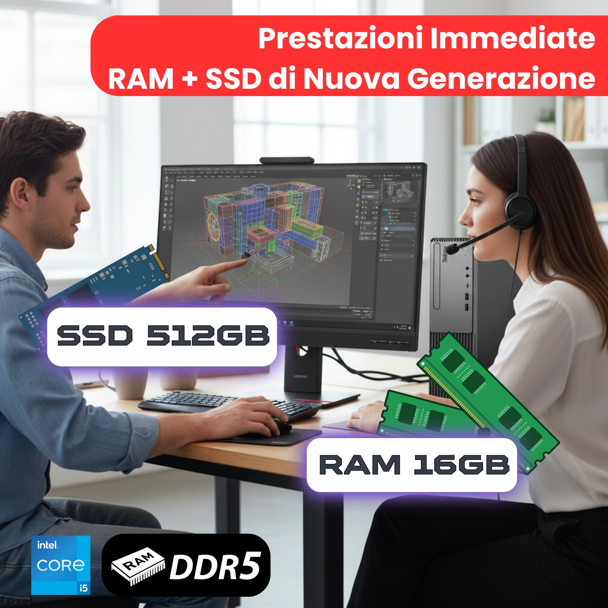 Bundle Lenovo Neo 30s Gen 5 SFF | Intel Core i5-13420H | Ram 16GB | SSD 512GB Monitor ThinkVision 24" VoIP Windows 11 Pro - NUOVO