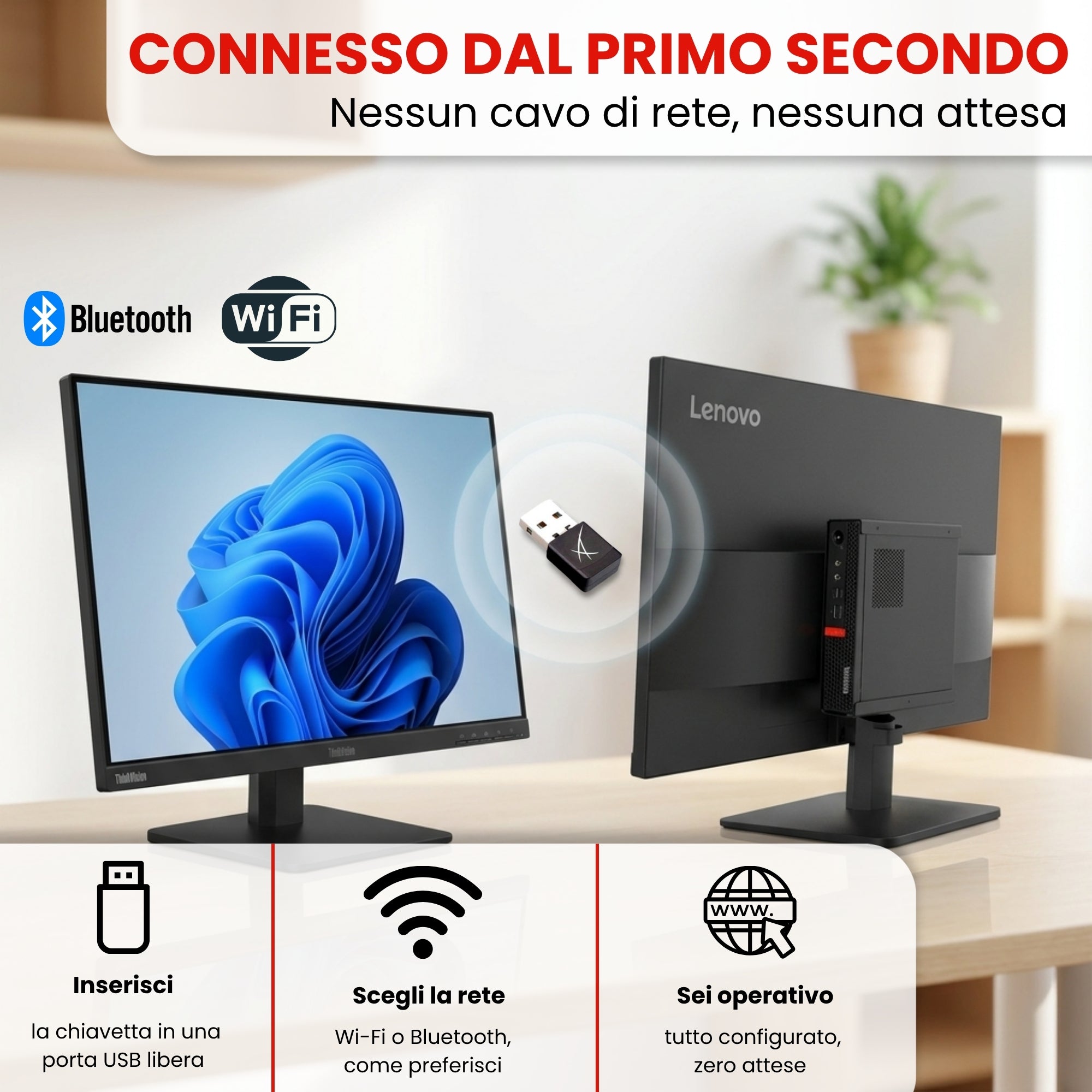 Lenovo All In One 27" FullHD con Mini PC ThinkCentre | Intel Core i7-8700T | Ram 16GB | SSD 1TB | FreeDOS