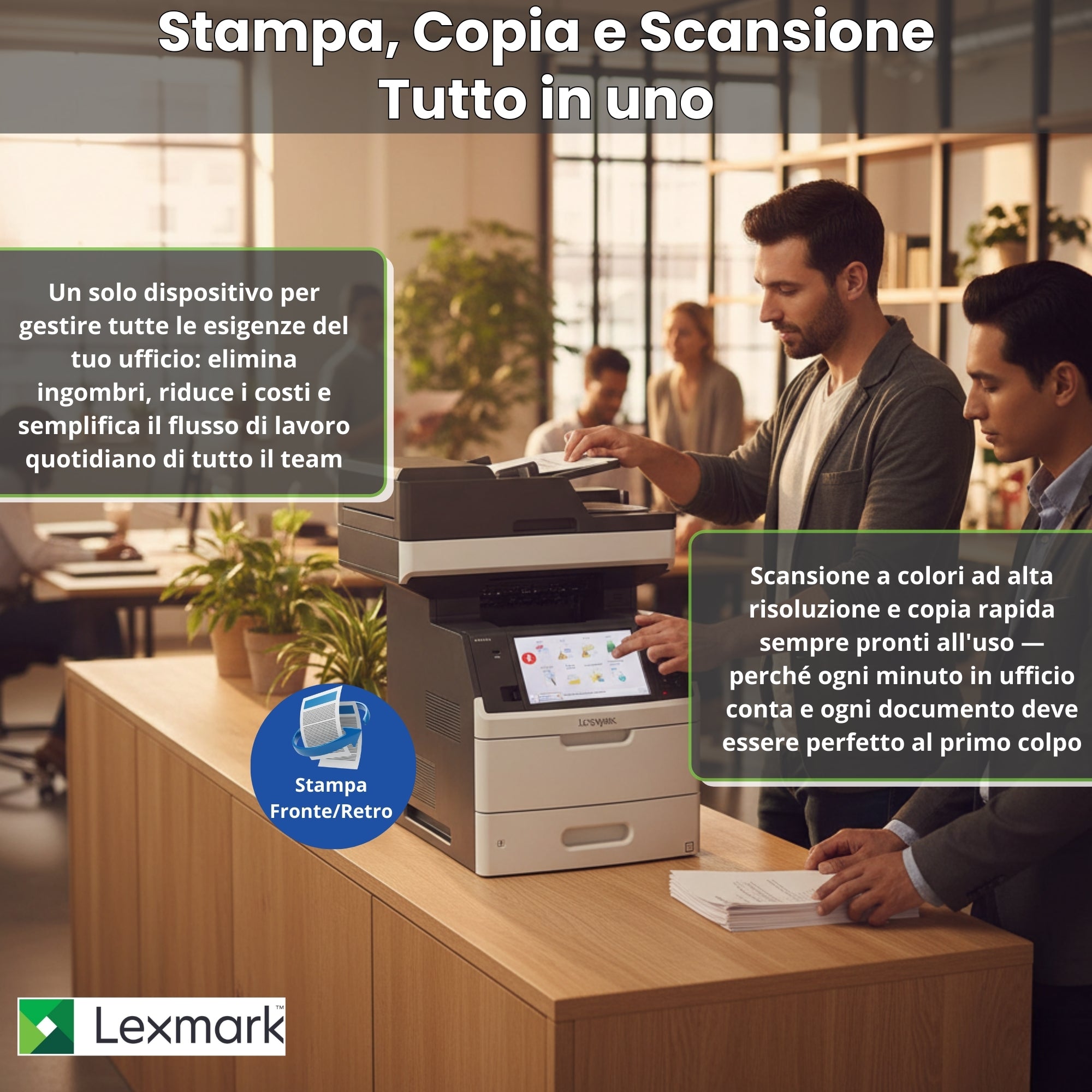 Lexmark MX711DE | Multifunzione Laser B/N, 66 ppm, Duplex Fronte/Retro automatico, Rete