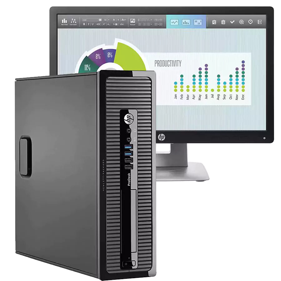 Bundle HP Prodesk 400 g1 Desktop-Computer SFF | Intel Core i3-4130 3,4 GHz | RAM 8 GB | SSD 256 GB | Windows 10 Pro HP E202 LED 20-Zoll-Monitor