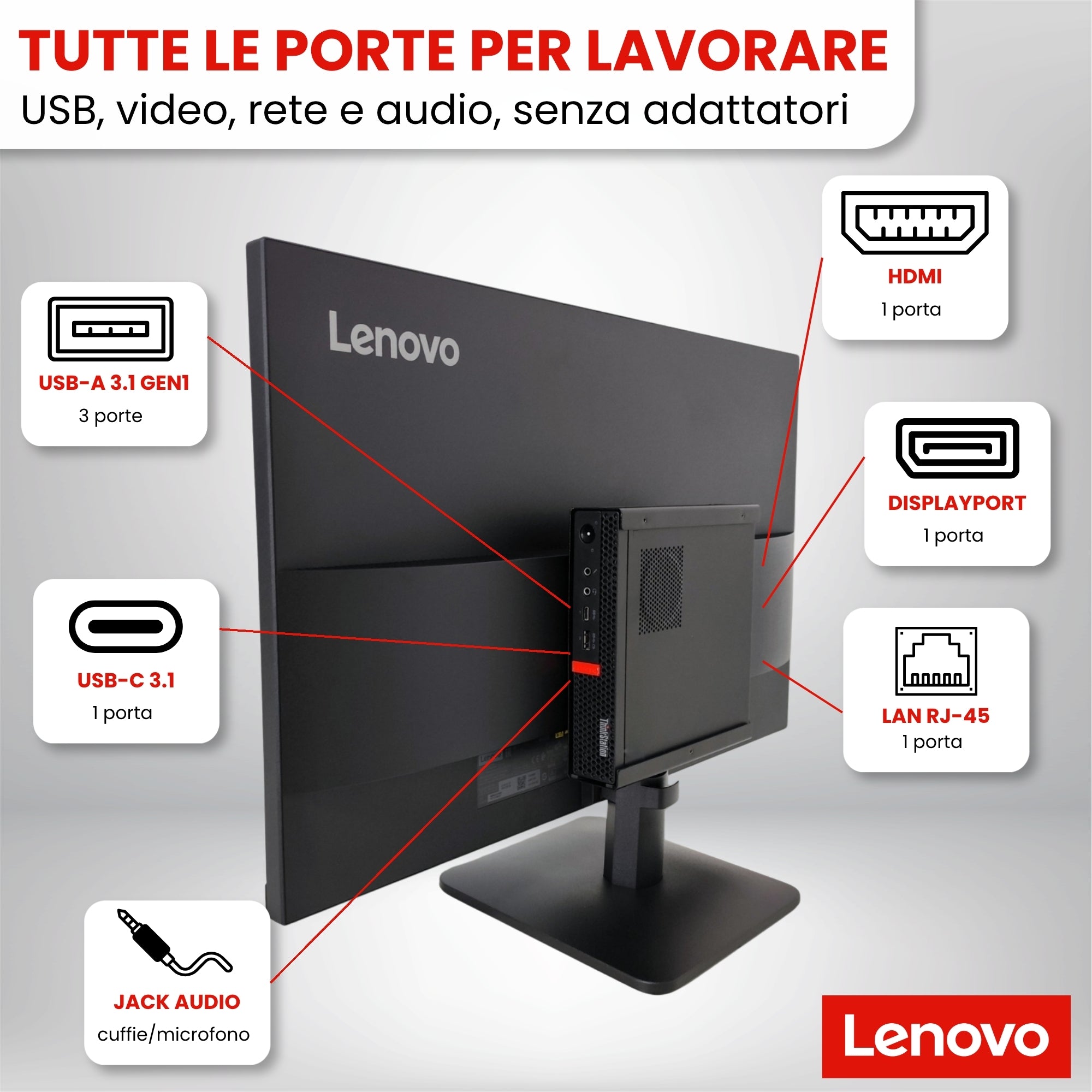 Lenovo All In One 27" FullHD con Mini PC ThinkCentre | Intel Core i7-8700T | Ram 16GB | SSD 1TB | FreeDOS