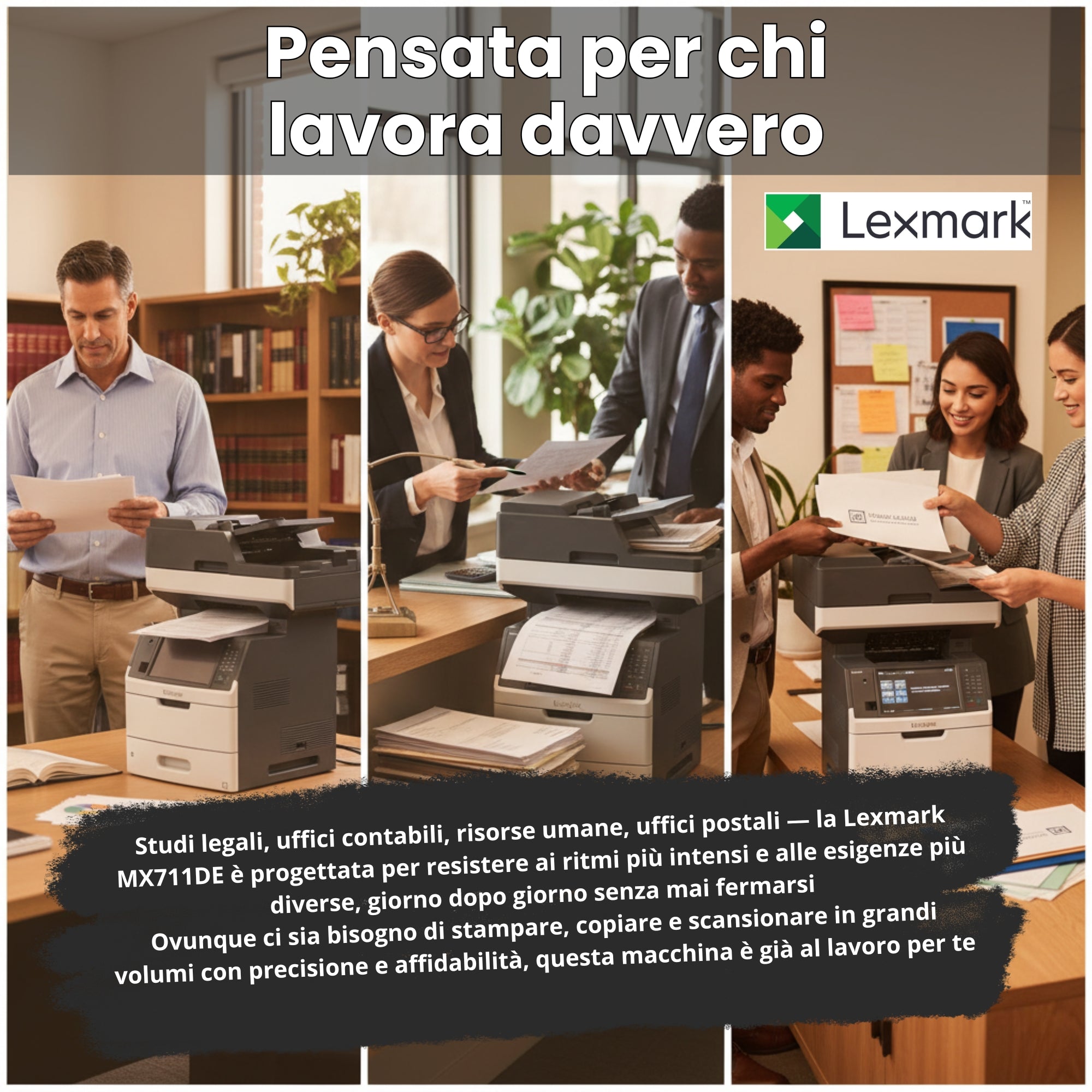 Lexmark MX711DE | Multifunzione Laser B/N, 66 ppm, Duplex Fronte/Retro automatico, Rete