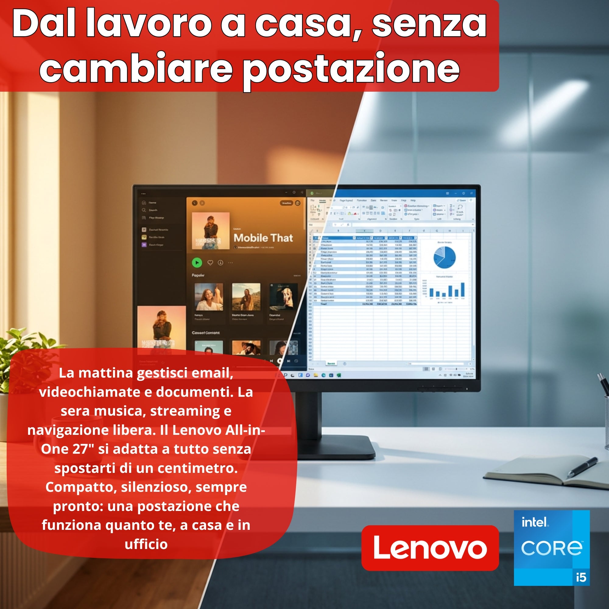 Lenovo All In One 27" con Mini PC ThinkCentre M80q | Intel Core i5-10500T | FreeDOS