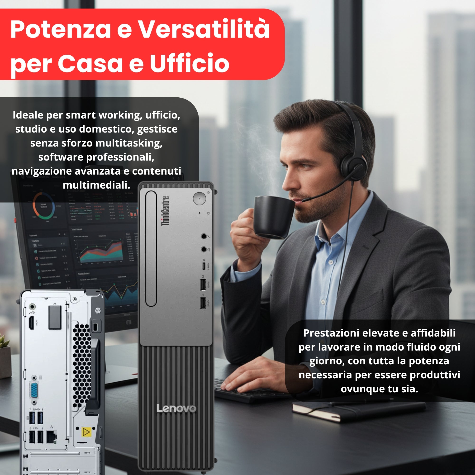 Bundle Lenovo Neo 30s Gen 5 SFF | Intel Core i5-13420H | Ram 16GB | SSD 512GB Monitor ThinkVision 24" VoIP Windows 11 Pro - NUOVO