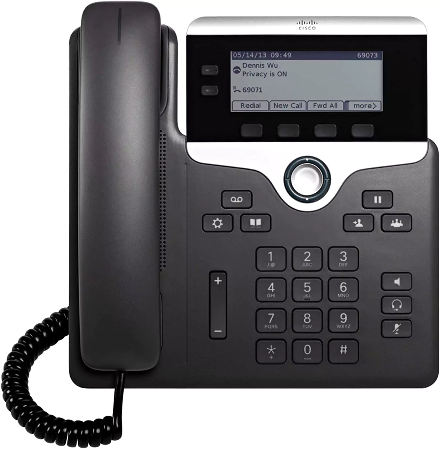 Cisco CP-7821 IP-Telefon mit 2 Leitungen und ergonomischem Design. 3,5-Zoll-Display, PoE-Ethernet-Anschluss, ideal für Empfang und Halle