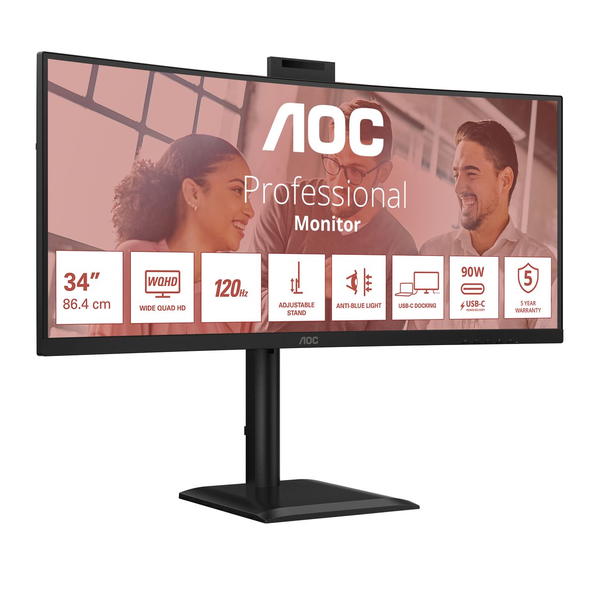 AOC 34 Curved 1500R 21:9 3440x1440 120Hz webcam