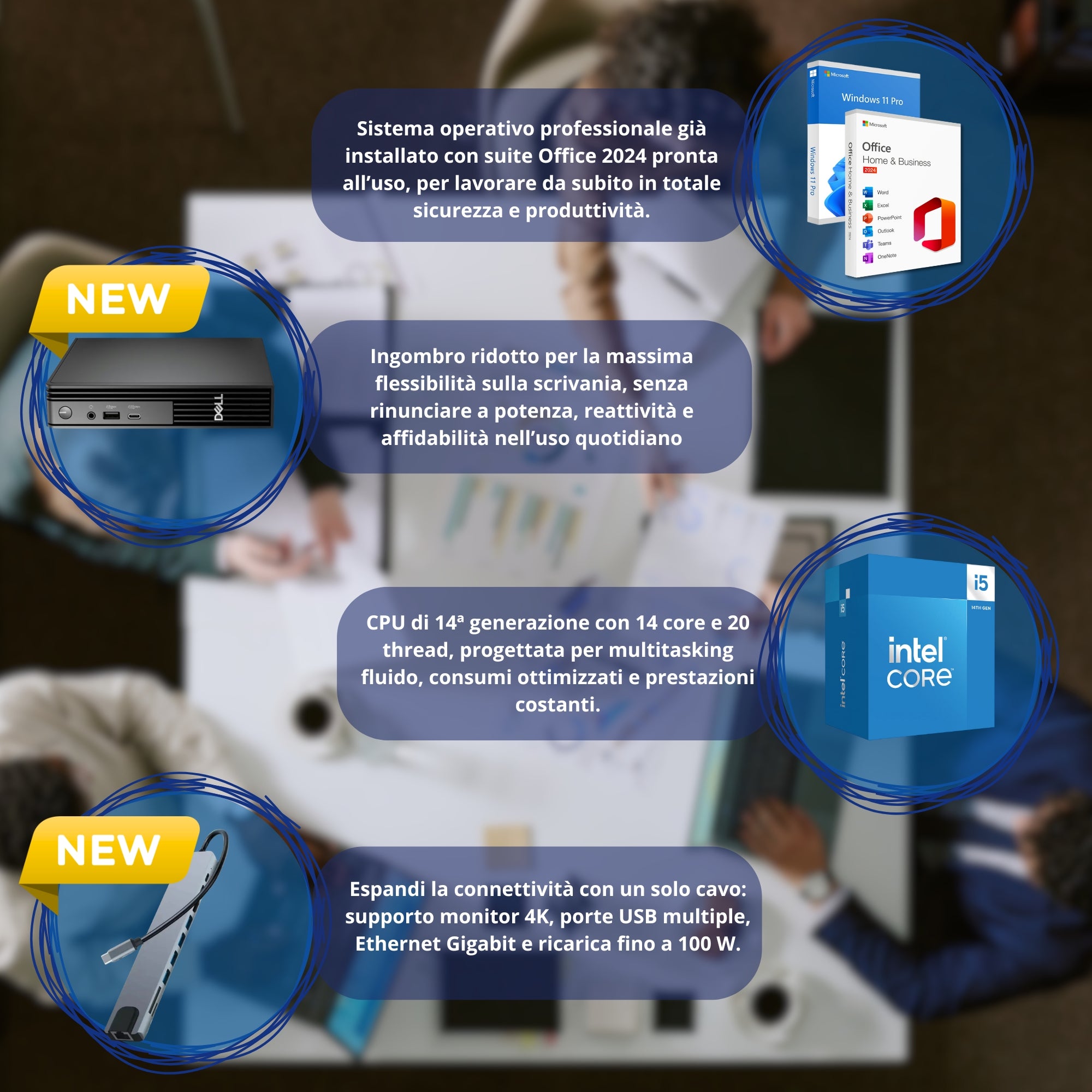 Dell Pro QCM1250 Micro | Intel i5-14500T | Ram 16GB DDR5 | SSD NVMe 1TB | Windows 11 Office 2024 - NUOVO con Docking 10-in-1